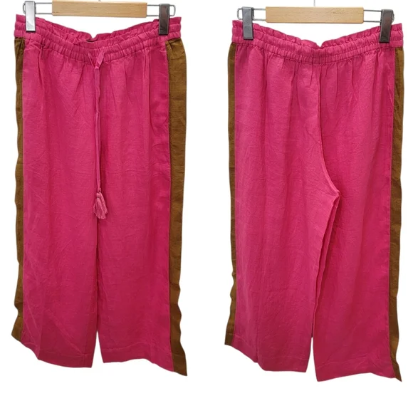NWT J.Crew Linen Drawstring Wide Leg Pants Pink Brown Tux Stripe Women’s XS - Picture 6 of 14